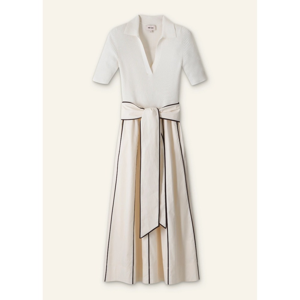 ME+EM Mixed Media Fit and Flare Midi Dress‎ Cream Size 6 New With Tags